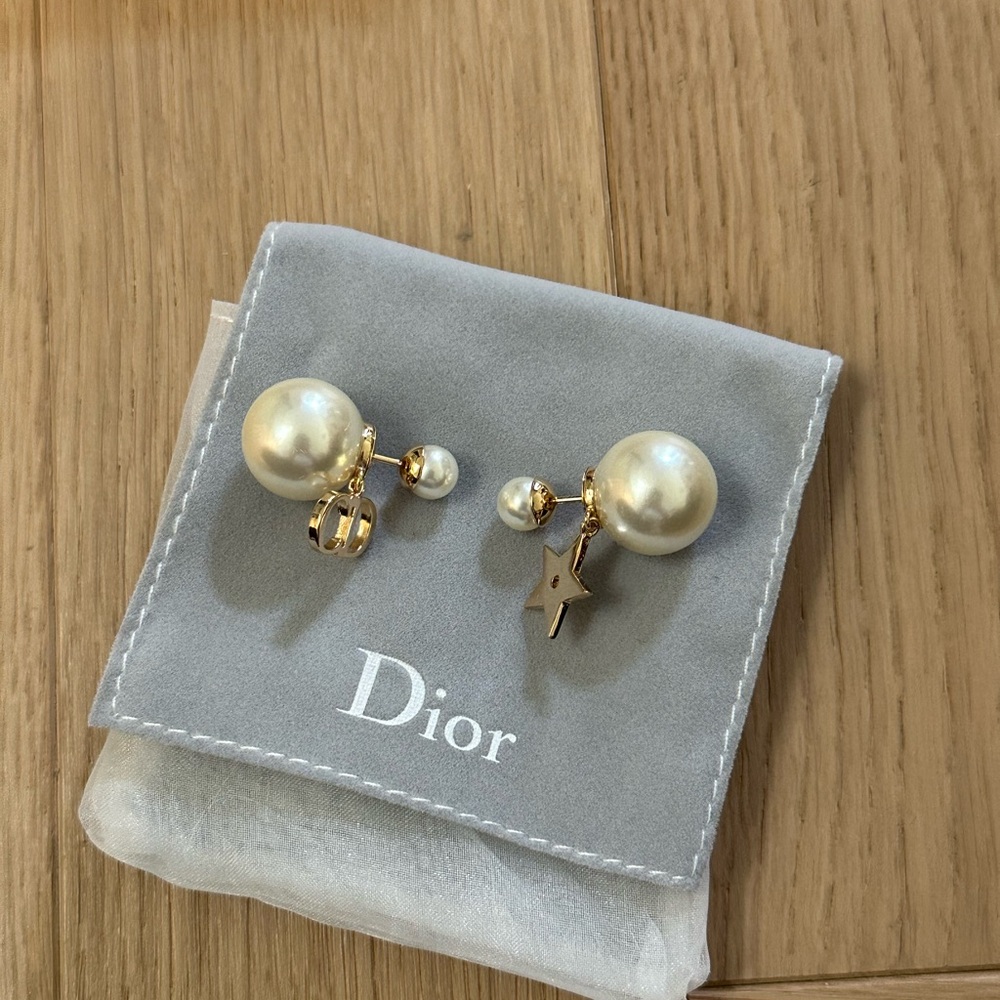 Dior Pearl and Gold Star Earrings